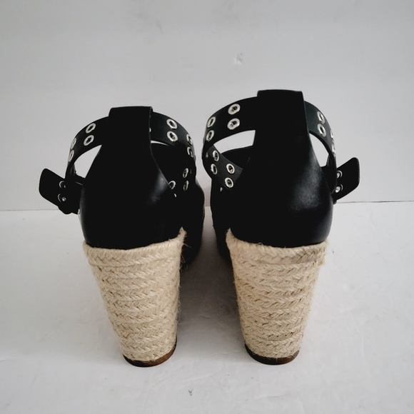 NEW Rag and Bone Anteros Black Espadrille Wedge Leather Sandals Size 8.5 - Picture 4 of 10